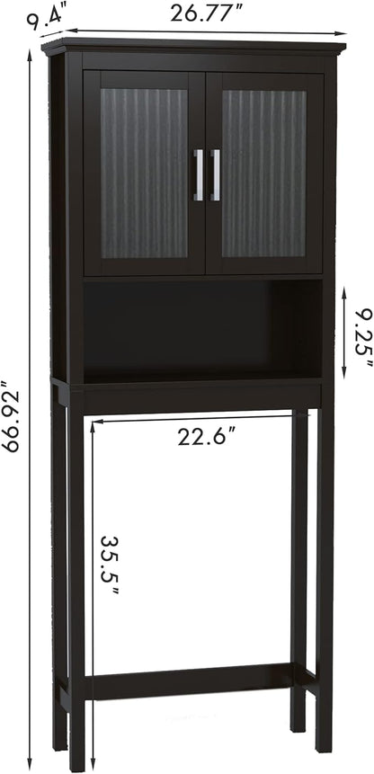 Spirich Over The Toilet Storage Cabinet with Moru Tempered Glass Doors, Bathroom Organizer Above Toilet Storage Cabinet, Espresso