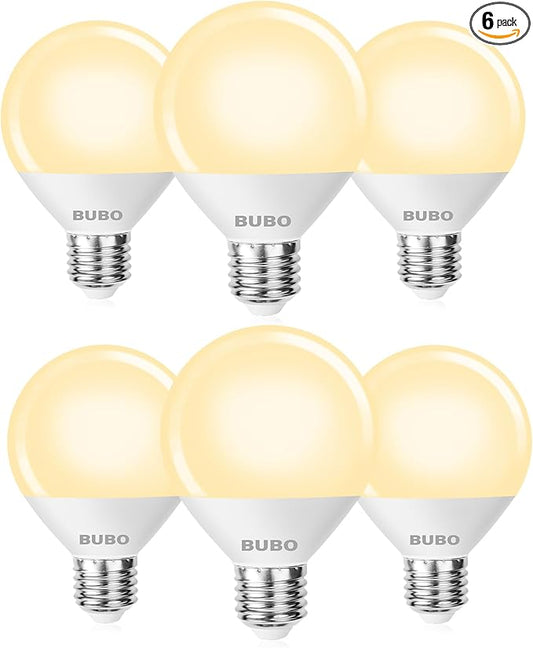 BUBO Vanity Light Bulbs for Bathroom Over Mirror, 60 Watt Equivalent, Soft White 2700K, G25 Globe Light Bulb 800 Lumens, Round Bulb with E26 Medium Base, 7W, Non-Dimmable, 6 Pack