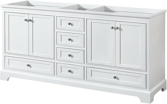 Wyndham Collection Deborah 72 inch Double Bathroom Vanity in White, No Countertop, No Sinks, and No Mirrors