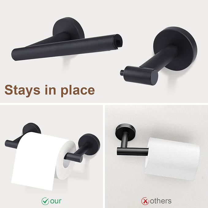 Matte Black Toilet Paper Holder Set, Stainless Steel Towel Ring, Double Post Pivoting Toilet Paper Holder and Hand Towel Holder Set for Bathroom,Bathroom Hardware Accessories Set Black