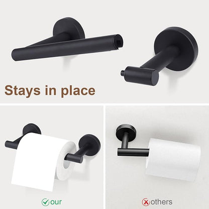 Matte Black Toilet Paper Holder Set, Stainless Steel Towel Ring, Double Post Pivoting Toilet Paper Holder and Hand Towel Holder Set for Bathroom,Bathroom Hardware Accessories Set Black