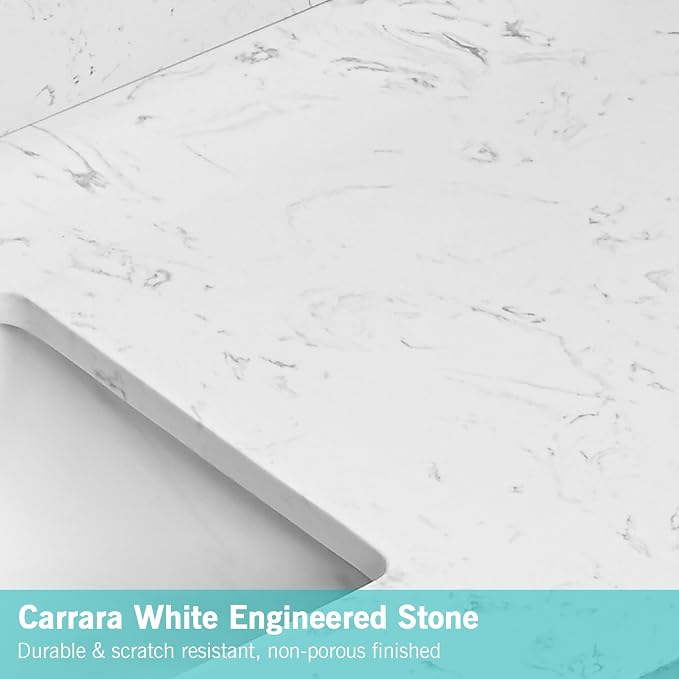 42"x22" Engineered Stone Bathroom Vanity Top with Rectangular Undermount Ceramic Middle Sink, 8 Inch Faucet Hole Spread with Backsplash Bathroom Vanity Sink Top (Cabinet Not Included)