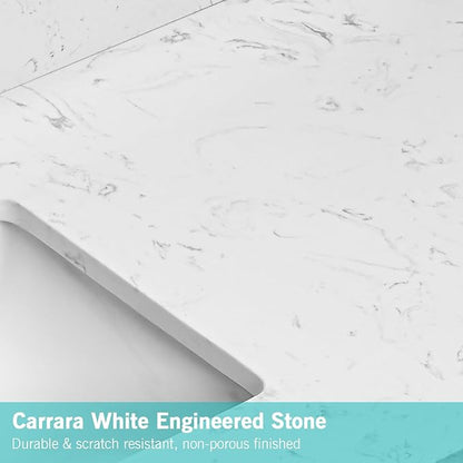 42"x22" Engineered Stone Bathroom Vanity Top with Rectangular Undermount Ceramic Middle Sink, 8 Inch Faucet Hole Spread with Backsplash Bathroom Vanity Sink Top (Cabinet Not Included)