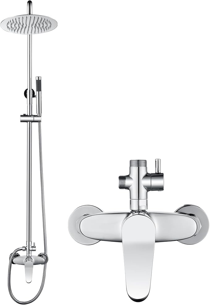 AmazonBasics Outdoor Shower Fixtures - Total Complete Shower Kit, Chrome Finish with SS304 Handheld High Pressure Shower Head, 2-Functions
