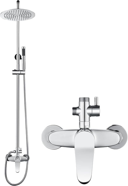 AmazonBasics Outdoor Shower Fixtures - Total Complete Shower Kit, Chrome Finish with SS304 Handheld High Pressure Shower Head, 2-Functions