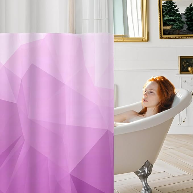 No Hook Shower Curtain with Snap in Liner Set, Light Purple, 71x74 | Waterproof Fabric for Bathroom, Modern Hotel Style Ombre Design, Mesh Top Window, Machine Washable, Quick Install