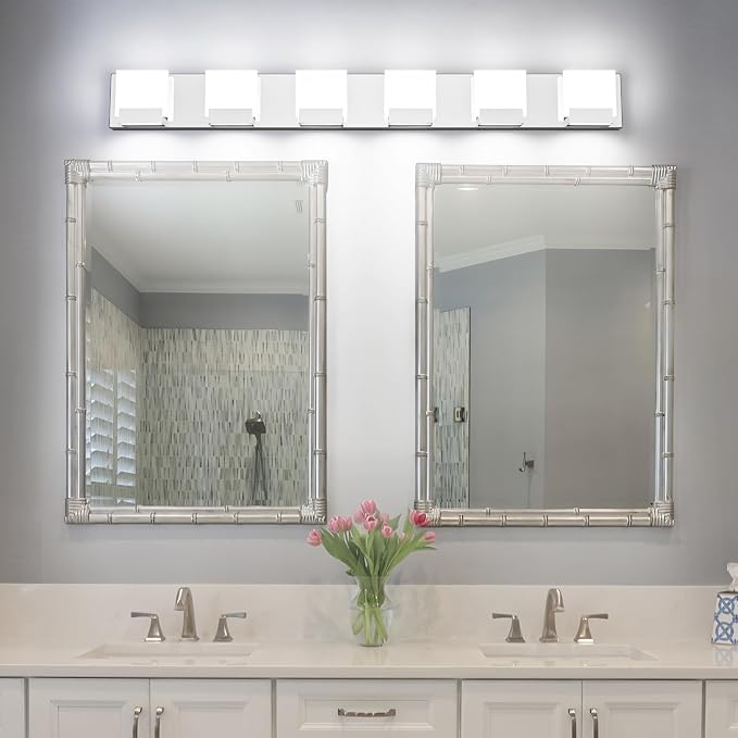 6 Light Bathroom Vanity Light - Modern LED Bathroom Lights - Chrome Lighting Fixtures Over Mirror for Bath 6000K Cool White