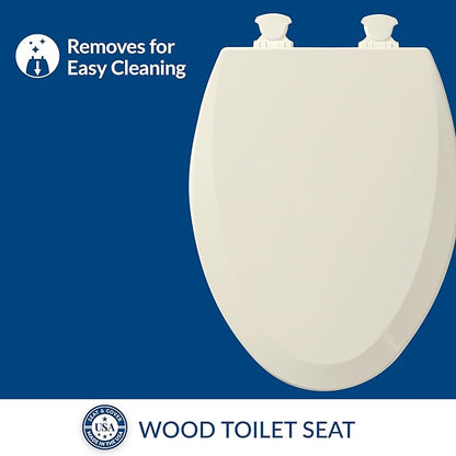 Bemis 1500EC Durable Wood Toilet Seat with Easy Clean Hinges, Made in USA, Elongated, Biscuit (Pack of 2)