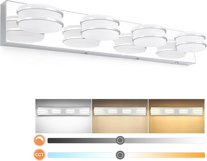 GOODATE 3 Color Temperature Dimmable Vanity Lights for Bathroom, LED Chrome 4 Light Vanity Lighting Fixtures, Acrylic Stainless Steel Oval Shade Bathroom Light Fixtures Over Mirror, ETL Certificated