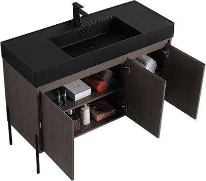 Crownpoint 48 Inch Bathroom Vanity with Sink, Black Sink, Gray Oak Finish, Full Assembly Required, Elegant Bathroom Vanities for Modern Homes