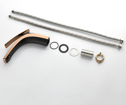 Single Handle Bathroom Faucets Brass Single Hole Faucet for Bathroom Sink Hot Cold Black + Rose Gold
