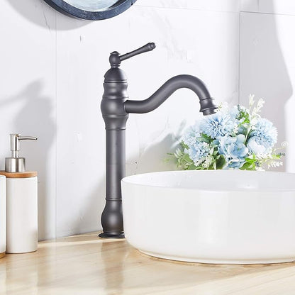 GGStudy Bathroom Faucet 360° Swivel Single-Handle One Hole Bathroom Vessel Sink Faucet Matching Pop Up Drain Grey Farmhouse Bathroom Vanity Faucet