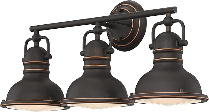 Westinghouse 6116200 Boswell Vintage-Style Three-Light Indoor Vanity Light Fixture, Oil Rubbed Bronze Finish with Highlights, Frosted Prismatic Acrylic Lens