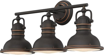 Westinghouse 6116200 Boswell Vintage-Style Three-Light Indoor Vanity Light Fixture, Oil Rubbed Bronze Finish with Highlights, Frosted Prismatic Acrylic Lens