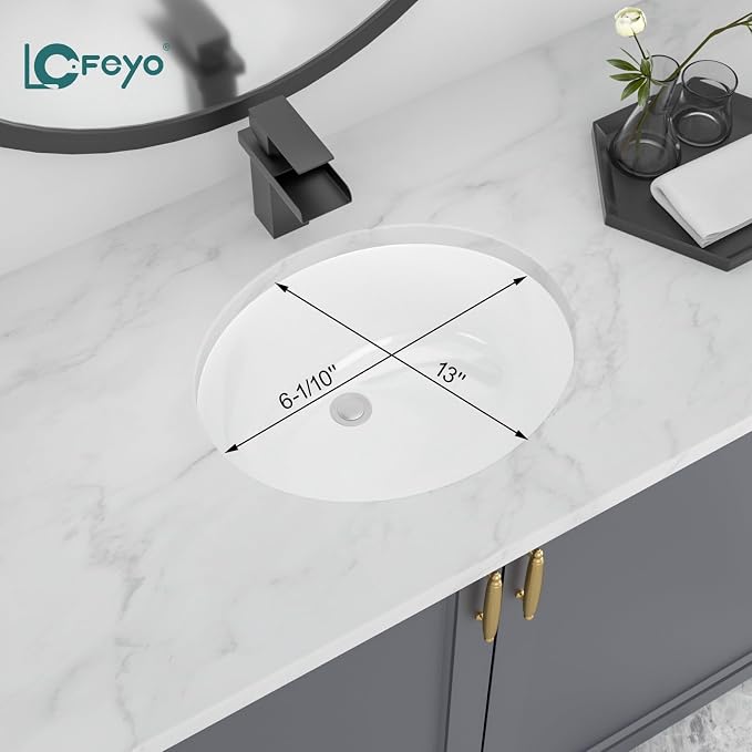 Undermount Bathroom Sink, 18''x15'' Oval Undermount Bathroom Sink White Porcelain Ceramic Bathroom Vessel Sink Under Counter Vanity Sink Bowl Lavatory Basin, inner dimension 16" x 13"