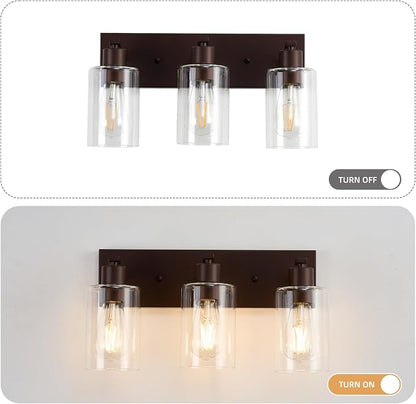 3 Lights Bathroom Light Fixtures Oil Rubbed Bronze Vanity Light with Clear Glass Shade 18in Modern Bathroom Lighting Fixtures Over Mirror for Bedroom/Living Room