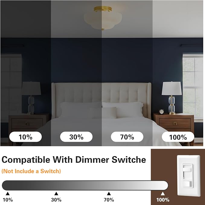 Glass Semi Flush Mount Ceiling Light Fixture,Gold,11.8 in,3-Lights | Milk White Frosted Glass,E26 Base,Support Dimmable,for Hallway,Bedroom,Bathroom,Entryway,Kitchen,Foyer,Closet,Laundry Room