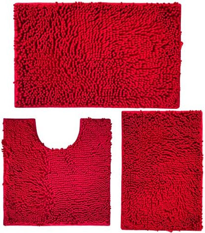 Red Bathroom Rugs Non Slip Thick Bath Mat Sets 3 Piece, Thickened Bath Mats for Bathroom,Bath Rugs Quick Dry Machine Washable for Shower Mat-Rugs for Living Room-Christmas Decorations Bthroom Set