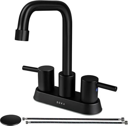 SOKA Centerset Bathroom Faucet 2 Handles 4 Inch Commercial Hand Sink Touch Faucets 3 Hole Bathroom Sink Faucet