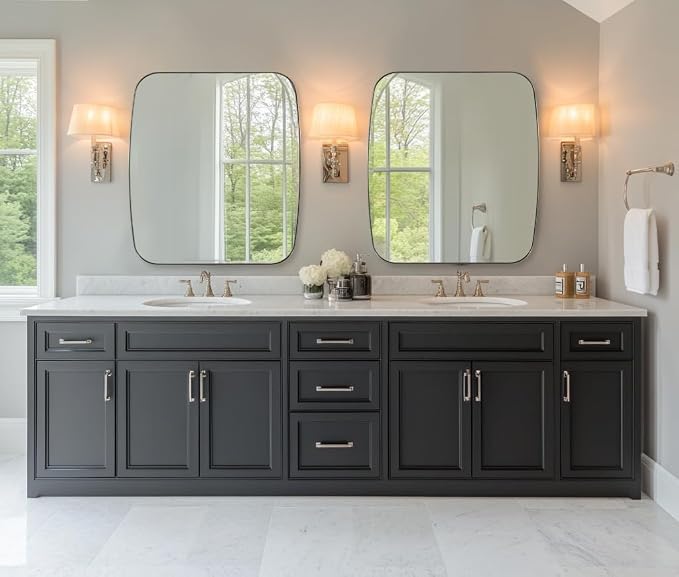 Brushed Nickel Oblong Mirror, 36x40 Inch Brushed Nickel Oval Mirror for Bathroom with Stainless Steel Metal Frame, Wall Mouned for Bathroom, Living Room, Entryway