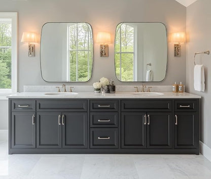 Brushed Nickel Oblong Mirror, 36x40 Inch Brushed Nickel Oval Mirror for Bathroom with Stainless Steel Metal Frame, Wall Mouned for Bathroom, Living Room, Entryway