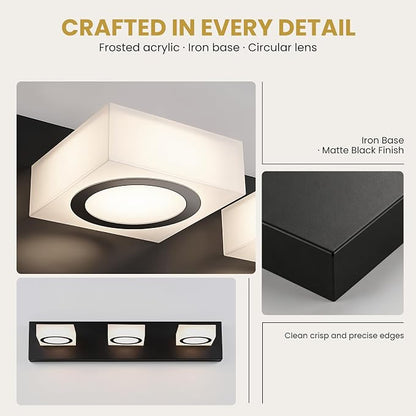 Bathroom Vanity Light, 3-Light 24 Inch Matte Black 5CCT 2700-6500K LED Bathroom Light Fixtures Over Mirror, Vanity Lighting Modern Bath Wall Sconce for Mirror Bedroom Living Room