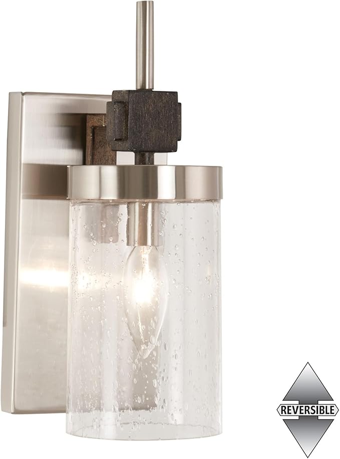 Minka Lavery 4631-106 Bridlewood Vanity Bath Light, 1-Light, 60 Total Watts, 4.5-in H x 11.25-in W, Stone Grey w/Brushed Nickel