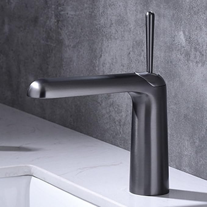 Faucet for Bathroom Sink Single Handle Brass Bathroom Water Faucet Single Hole Gun Gray