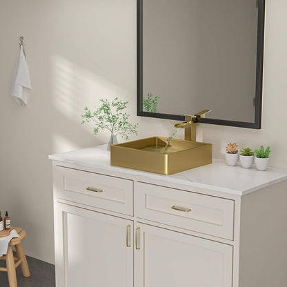 Dcolora 15 In. Gold Drop In Bathroom Vessel Sink for Vanity, 16 Gauge Stainless Steel Sink with Drain Assembly, 15"D x 15"W x 4"H #DC-VS261202