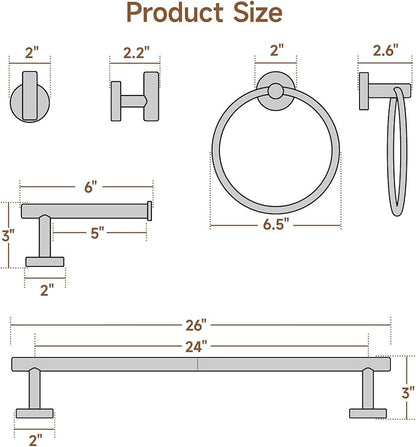 8PCS Matte Black Bathroom Hardware Set, 24-Inch Towel Bar Set | Durable SUS304 Stainless Steel Bathroom Accessories Set, Towel Racks for Bathroom Wall Mounted, Modern Home Decor