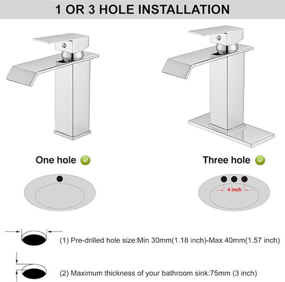 Midanya Waterfall Bathroom Sink Faucet 1 Hole,Polish Chrome | with cUPC Hoses,Pop Up Drain,Deck Plate,for 1 or 3 hole sink,Vanity,RV,Lavatory,Basin,Farmhouse,Stainless Steel,Single Handle