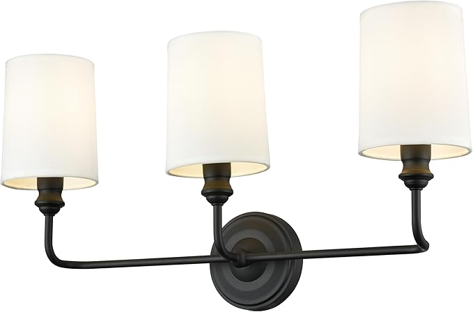 ML Lighting | Leena Collection | 99803-MB | Indoor 3 Light Vanity in Matte Black with White Fabric Shade | Elegant and Versatile Design for Any Bathroom