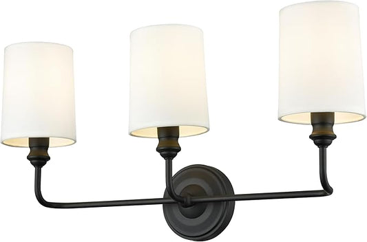 ML Lighting | Leena Collection | 99803-MB | Indoor 3 Light Vanity in Matte Black with White Fabric Shade | Elegant and Versatile Design for Any Bathroom