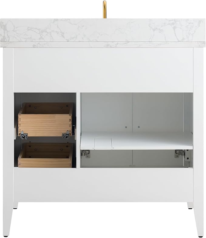 Vanity Art 36 inch Bathroom Vanity with Single Sink & Ceramic Top, Vanity Cabinet with Soft-Closing Doors, Drawers, Solid Wood Frame, White, VA9036-W-BN1