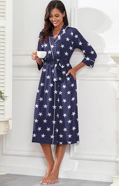 PrinStory Womens Robe Long Knit Bathrobe Lightweight Soft Robes Ladies Bath Robe