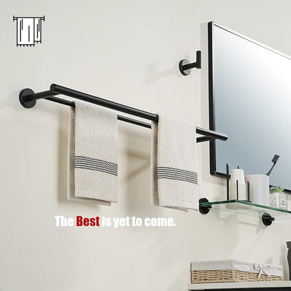JQK Double Towel Bar 27 Inch, Matte Black Useable Length 24 Inch 304 Stainless Steel Thicken 0.8mm Bath Towel Rack for Bathroom, Towel Holder Wall Mount 2 Pack, TB100L24-PB-P2