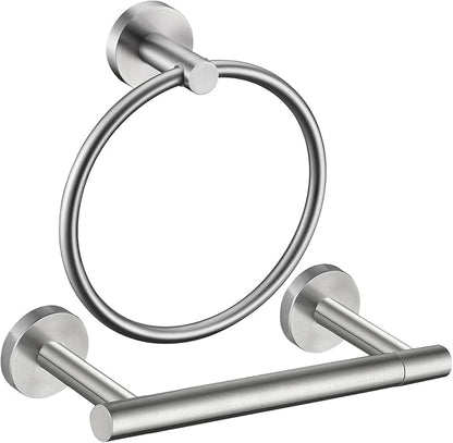 Brushed Nickel Flip Toilet Paper Holder and Hand Towel Ring Set 2 Pieces Bathroom Hardware Accessories Set SUS 304 Stainless Steel Heavy Duty Wall Mounted Bathroom Holder