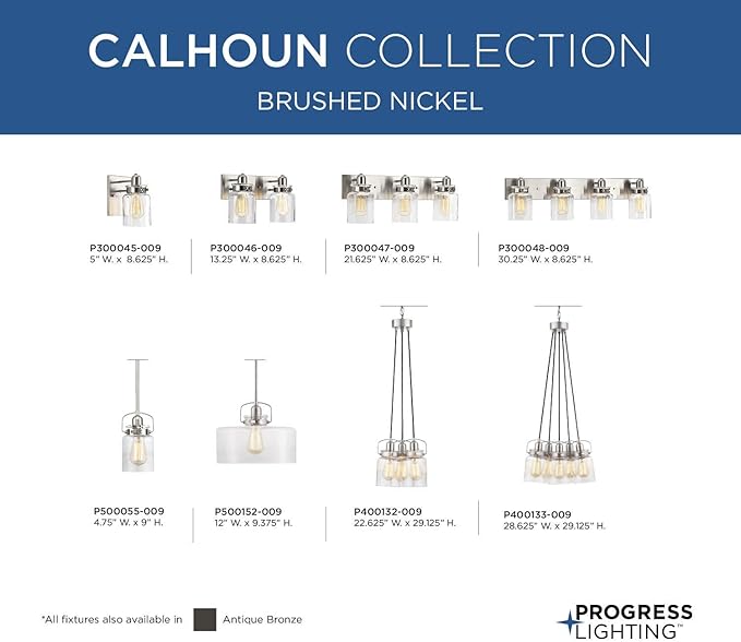 Progress Lighting P300048-009 Calhoun Collection Clear Glass Farmhouse Bath Vanity Light, 4-Light, Brushed Nickel