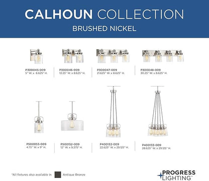 Progress Lighting P300048-009 Calhoun Collection Clear Glass Farmhouse Bath Vanity Light, 4-Light, Brushed Nickel