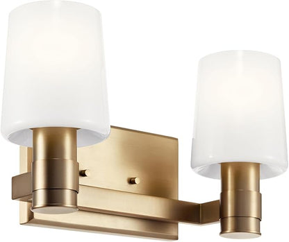 Kichler Adani 2-Light Vanity, Modern Light with Opal Glass in Champagne Bronze, Bathroom or Powder Room (8.25" x 14.5"), 55175CPZ