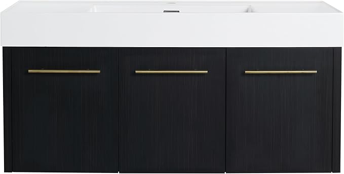 48 Inch Floating Bathroom Vanity,48" Bathroom Vanity with Sink,Modern Single Sink Vanity Combo,Black Wall Mounted Cabinet Set