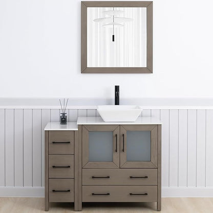 Vanity Art 42 Inch Vessel Single Sink Bathroom Vanity Cabinet with 1 Mirror, Engineered Marble Top Bathroom Cabinet Compact Set with 5 Dovetail Drawers and Soft Closing Doors, VA3130-42DG