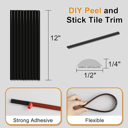 STICKGOO 10-Pack Peel and Stick Trim for Backsplash Tile Edge, 12" Tile Edge Trim Self-Adhesive Liner for Corner Decor in Black