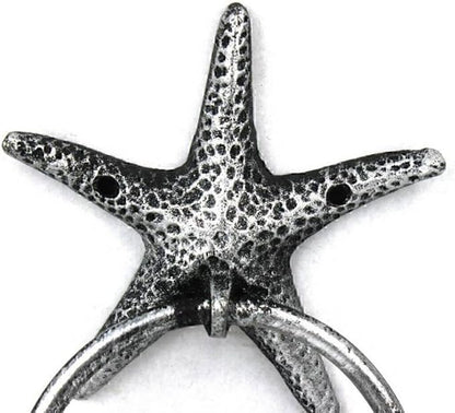 Antique Silver Cast Iron Starfish Towel Holder 8.5 Inch - Starfish Decoration - Sea Home Decor