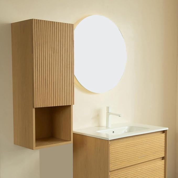 LKTART 35" Wall-Mounted Cabinet, Fluted Narrow Storage Cabinet with Door and Shelf, Side Cabinet for Small Spaces Bathroom Laundry