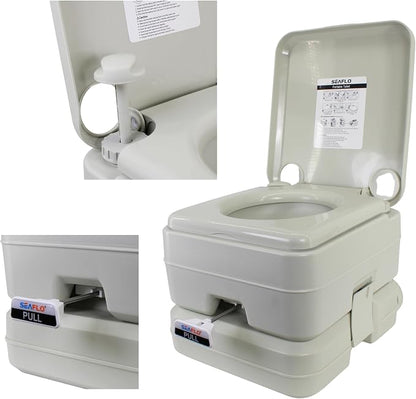 SEAFLO Premium Camping Portable Toilet - 5.8 Gallon Waste 3.43 Gall Fresh Tank (100 Flushes), 440 lbs Max Weight, Level Indicator, Sealed Waste Tank for RV, Boat, Elderly, Off-Grid, 4-Year Warranty