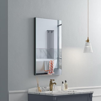 Quavikey Medicine Cabinet with Mirror, Aluminum Surface Mount or Recessed Bathroom Medicine Cabinet Mirror 16x26 Inch, Black