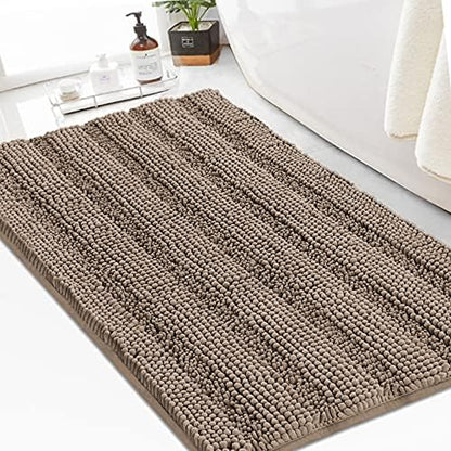 Turquoize Bathroom Rug 24"x36", Absorbent Chenille Bath Rug, Taupe Brown