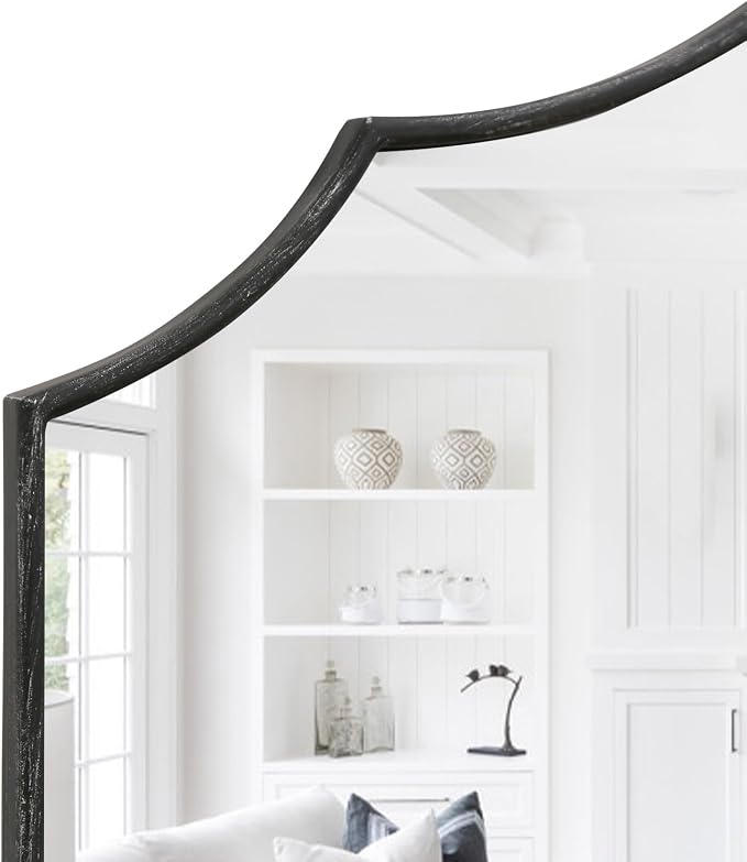 Besdomus Black Scalloped Wall Mirror: 40"x29" Large Wooden Bathroom Mirror | Modern Minimalist Decorative Arched Mirror for Vanity/Dresser/Bedroom/Entryway/Fireplace/Living Room/Dining Room/Over Sink