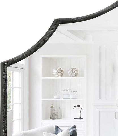 Besdomus Black Scalloped Wall Mirror: 40"x29" Large Wooden Bathroom Mirror | Modern Minimalist Decorative Arched Mirror for Vanity/Dresser/Bedroom/Entryway/Fireplace/Living Room/Dining Room/Over Sink